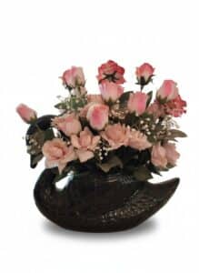 Ceramic-Swan-Planter-with-Faux-Roses-Possibly-Napco