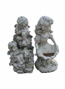 Cherub-and-Girl-Garden-Statues-with-Teal-Base