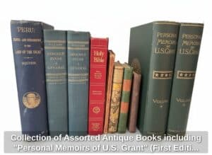 Collection-of-Assorted-Antique-Books-including-Personal-Memoirs-of-U.S.-Grant-First-Edition-and-Lincoln-Finds-a-General