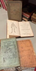 Collection-of-Early-American-Educational-Books-Baldwins-Readers-Cutters-Anatomy-and-Towns-Speller