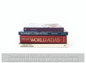 Collection-of-Four-Books-Learning-French-Wonderful-Cities-of-Italy-Medallion-World-Atlas-The-Native-Americans