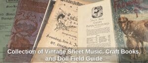 Collection-of-Vintage-Sheet-Music-Craft-Books-and-Doll-Field-Guide