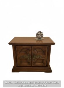 Drexel-Heritage-Campaign-Style-Pecan-Wood-Nightstand-or-End-Table