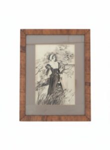 E.-E.-Ken-Bayy-Lady-in-a-Garden-Charcoal-Drawing