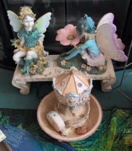 Fairy-Figurines-on-Bench-with-Carousel-Music-Box