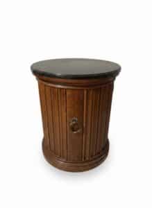 Fluted-Column-Drum-Table-with-Stone-Top-and-Burl-Veneer-Door