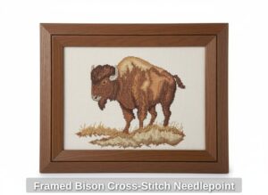 Framed-Bison-Cross-Stitch-Needlepoint