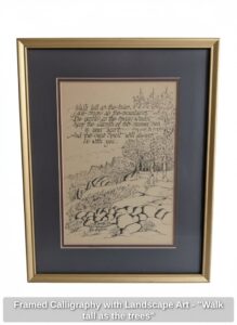 Framed-Calligraphy-with-Landscape-Art-Walk-tall-as-the-trees