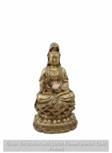 Guan-Yin-Statue-with-Lotus-Flower-Resin-Gold-Finish