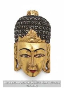 Hand-Carved-Wooden-Buddha-Mask-with-Gold-Detailing