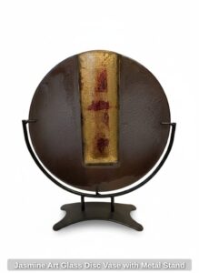 Jasmine-Art-Glass-Disc-Vase-with-Metal-Stand