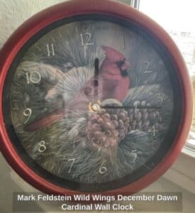 Mark-Feldstein-Wild-Wings-December-Dawn-Cardinal-Wall-Clock