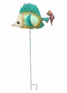 Metal-Tropical-Fish-Garden-Stake-with-Accordion-Playing-Frog-Figurine