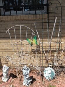 Metal-White-Wire-Garden-Trellis-with-Angel-Statues-and-Butterfly-Ornament