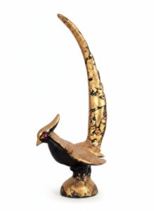 Mid-Century-Modern-Black-and-Gold-Pheasant-Sculpture