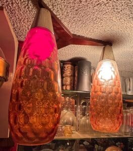 Mid-Century-Modern-Swung-Glass-Pendant-Light-Fixtures-Amber-and-Pink-Honeycomb