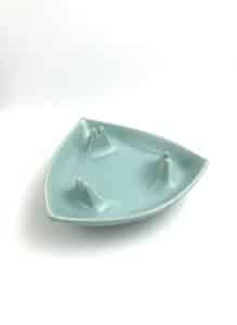 Mid-Century-Triangular-Ashtray-with-Speckled-Aqua-Glaze