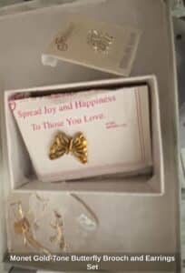 Monet-Gold-Tone-Butterfly-Brooch-and-Earrings-Set