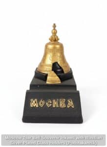 Moscow-Tsar-Bell-Souvenir-Inkwell-with-Russian-Silver-Plated-Glass-Holders-Podstakannik