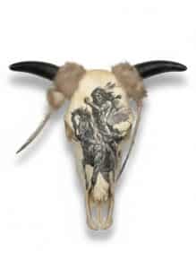 Native-American-Warrior-on-Horseback-Decorated-Cow-Skull-second-image