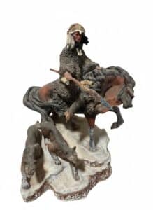 Native-American-Warrior-on-Horseback-with-Wolves-Figurine-by-C.A.-Pardell