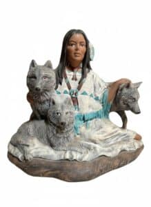 Native-American-Woman-with-Wolves-Figurine-by-Therie