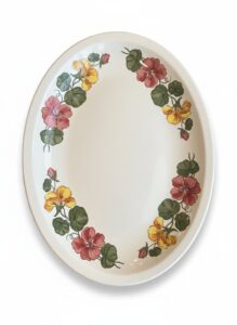 Paden-City-Pottery-Shenandoah-Ware-Oval-Platter-with-Nasturtium-Floral-Design