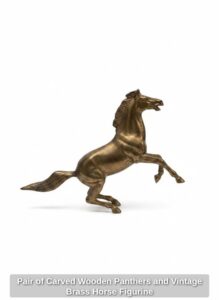 Pair-of-Carved-Wooden-Panthers-and-Vintage-Brass-Horse-Figurine-second-image