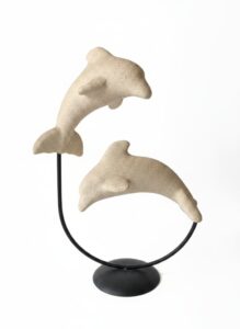 Pair-of-Ceramic-Dolphins-on-Metal-Stand