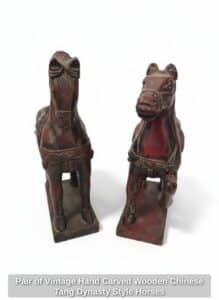 Pair-of-Vintage-Hand-Carved-Wooden-Chinese-Tang-Dynasty-Style-Horses