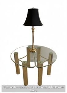 Postmodern-Brass-and-Glass-Accent-Table-with-Lamp