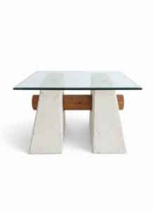Postmodern-Plaster-and-Wood-Glass-Top-Coffee-Table
