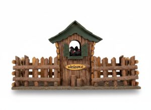 Rustic-Log-Cabin-Birdhouse-with-Welcome-Sign-and-Fence