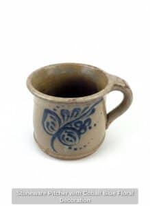 Stoneware-Pitcher-with-Cobalt-Blue-Floral-Decoration