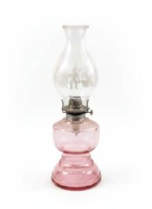 Victorian-Style-Etched-Glass-Oil-Lamp-with-Figural-Motif-and-Pinkish-Red-Base