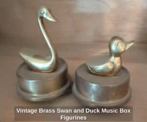 Vintage-Brass-Swan-and-Duck-Music-Box-Figurines