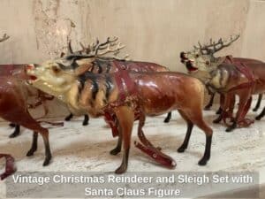 Vintage-Christmas-Reindeer-and-Sleigh-Set-with-Santa-Claus-Figure-second-image