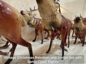 Vintage-Christmas-Reindeer-and-Sleigh-Set-with-Santa-Claus-Figure-third-image