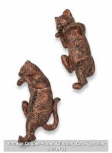 Vintage-Copper-Plated-Climbing-Cat-Figurines-Set-of-