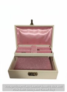 Vintage-Cream-Faux-Leather-Jewelry-Box-with-Pink-Satin-Lining-and-Tiered-Tray