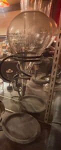Vintage-Etched-Glass-Wine-Aerator-Dispenser-with-Wrought-Iron-Stand