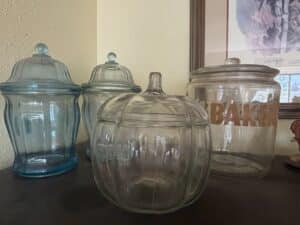 Vintage-Glass-Apothecary-Jars-Pumpkin-Blue-and-BAKER-Stenciled