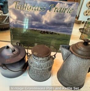 Vintage-Graniteware-Pots-and-Kettle-Set