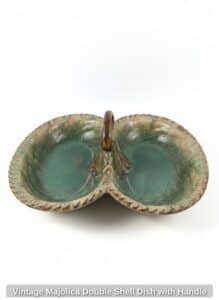 Vintage-Majolica-Double-Shell-Dish-with-Handle