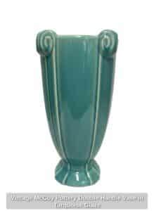 Vintage-McCoy-Pottery-Double-Handle-Vase-in-Turquoise-Glaze