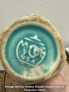 Vintage-McCoy-Pottery-Double-Handle-Vase-in-Turquoise-Glaze-second-image