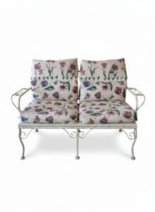 Vintage-Meadowcraft-Wrought-Iron-Loveseat-with-Floral-Cushions