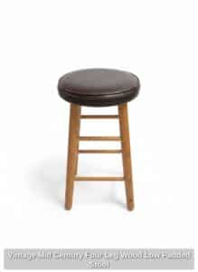 Vintage-Mid-Century-Four-Leg-Wood-Low-Padded-Stool