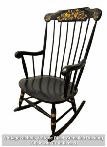 Vintage-Nichols-Stone-Black-Stenciled-Rocking-Chair-with-Fruit-Decals