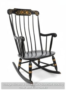 Vintage-Nichols-Stone-Black-Stenciled-Rocking-Chair-with-Fruit-Decals-second-image